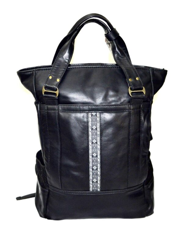 Pure leather tote cum backpack with mini saipikhup inspired tape