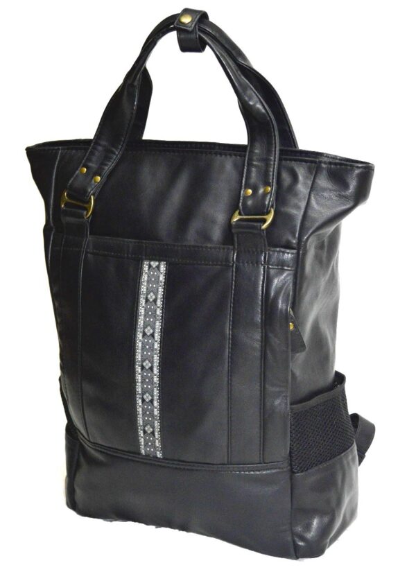 Pure leather tote cum backpack with mini saipikhup inspired tape - Image 4