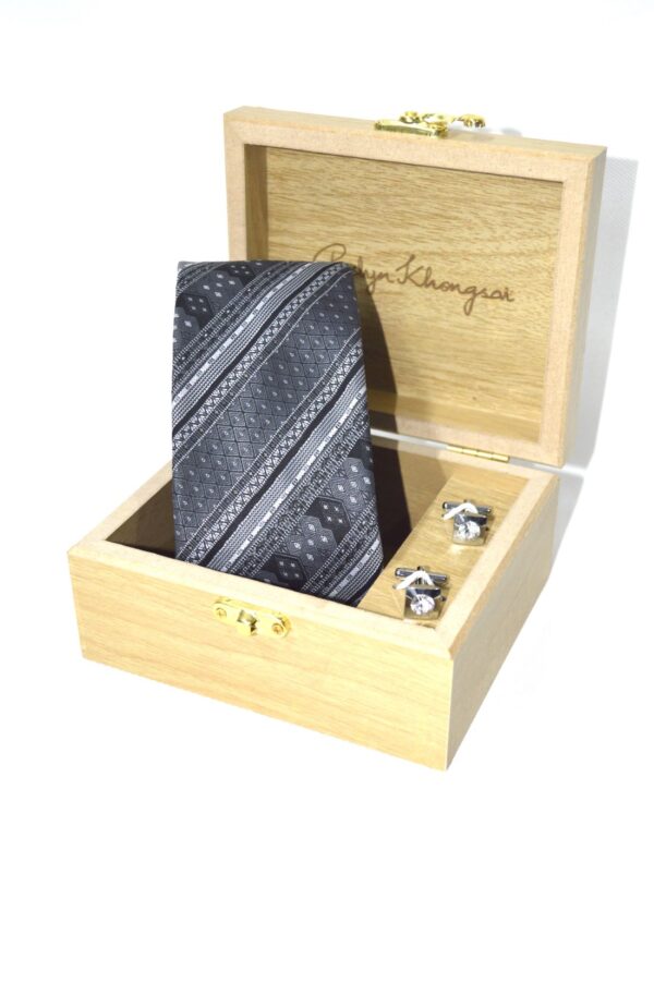 TSM Necktie with Wooden Gift Box and Cufflink